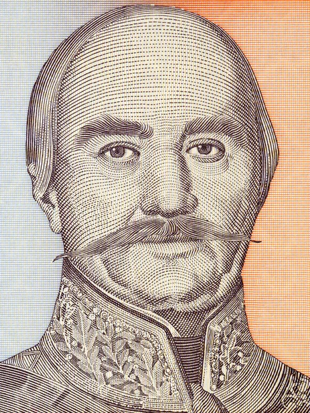 ミロス オブレノヴィッチ1世は古いユーゴスラビアのお金の肖像画 — ストック写真