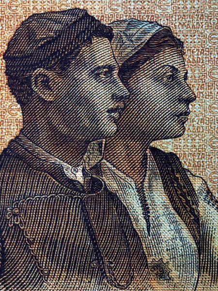 Jeune Couple Ferme Delphes Portrait Vieil Argent Grec — Photo