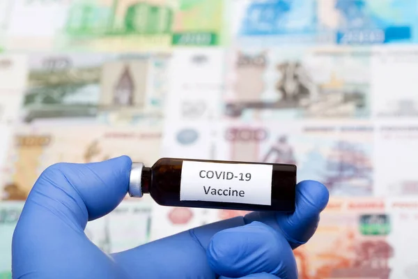 Vaksin Terhadap Covid Latar Belakang Uang Rusia — Stok Foto