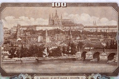 Eski Çekoslovak parasıyla Prag manzarası