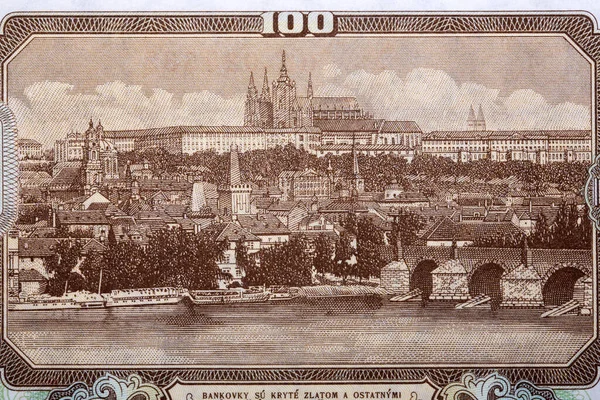 Vista Praga Desde Antiguo Dinero Checoslovaco — Foto de Stock