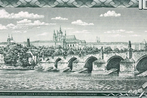 Charles Bridge and Hradcany in Prague from money