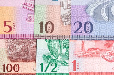 Omani riyal paralı yakın plan bir iş geçmişi