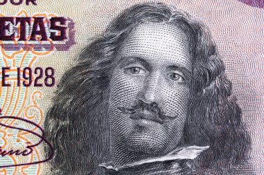 Diego Velazquez eski İspanyol parası Peseta 'nın yakın plan portresi.