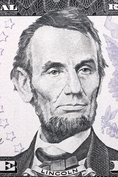 Retrato de Abraham Lincoln em cinco dólares — Fotografia de Stock