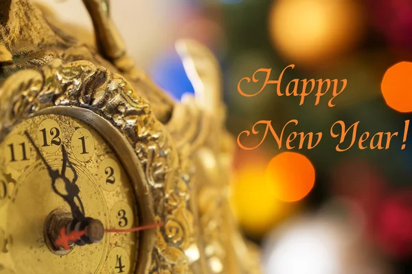 Happy New Year, clock before midnight with inscription — Stock Photo, Image