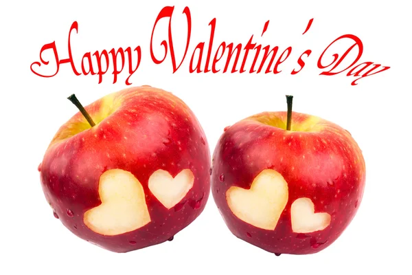 Щасливого Валентина, два яблука з сердечками — стокове фото