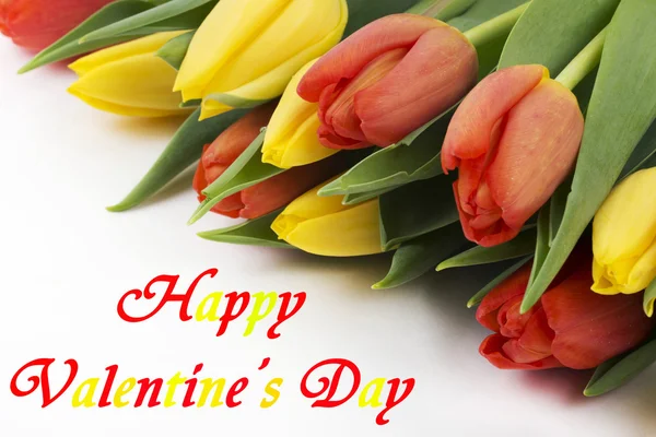 Щасливий день Святого Валентина, тюльпани з написом — стокове фото