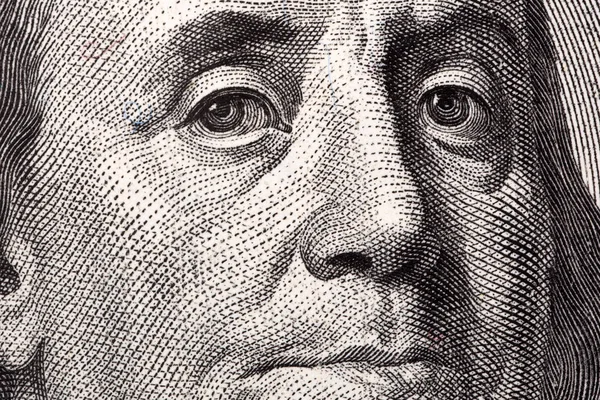 Benjamin Franklin, a close-up portrait — Stock Photo, Image
