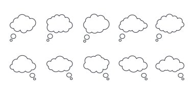 Konuşma bulutu ayarlandı. Düzenlenebilir felç. Vektör illüstrasyon simgeleri. Bulutların farklı şekli, konuşma, sosyal medya iletişimi, diyaloglar.