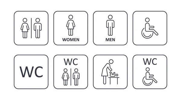 Vierkante Iconen Mannelijke Gehandicapte Vrouw Toilet Ouderkamer Illustratie Van Toiletmannen — Stockvector