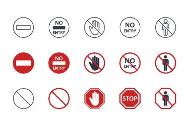 Girdi simgesi olmayan vektör. Siyah kırmızı işaretler düzenlenebilir felç. Dur işaretlerinin toplanması, ileri hareket insanlar ve araçlar için yasaktır.