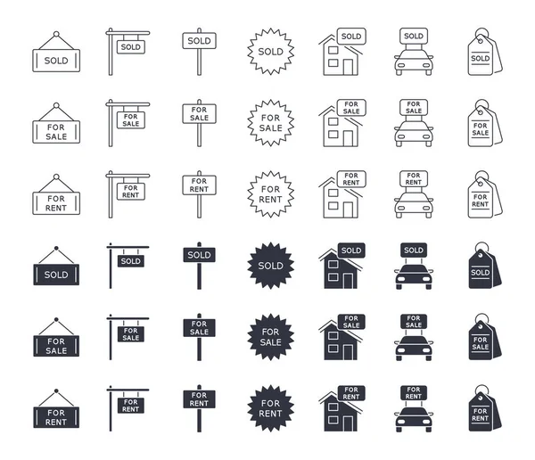 Векторна Іконка Продається Продається Здається Оренду Підходящий Інсульт Набір Лінійних — стоковий вектор