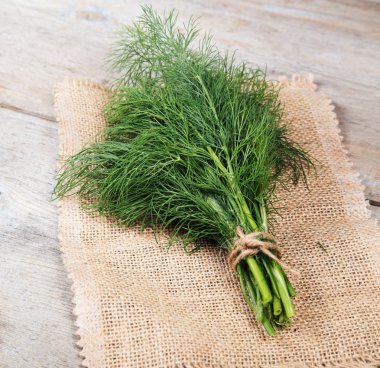 Ahşap bir yüzey üzerinde taze dereotu