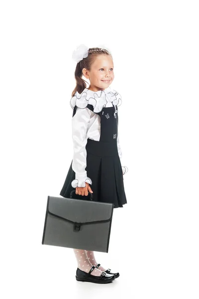 Schoolgirl with handbag in hand — Stock Photo, Image