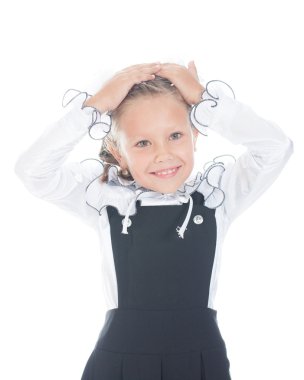 Bir işaret numarayla elinde tutan kız öğrenci