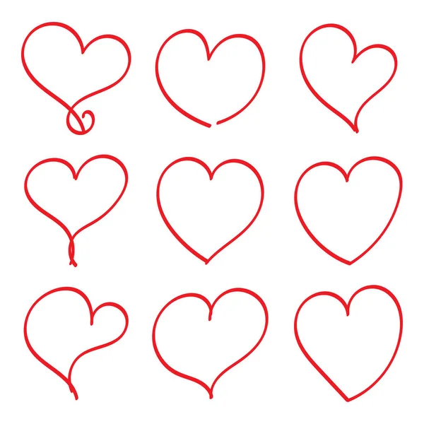 Набор Девяти Рук Нарисованных Сердца Ручной Грубый Маркер Сердца Изолированы Векторная Графика