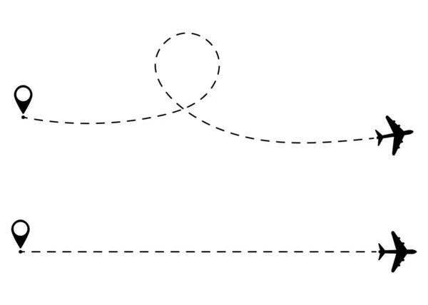 Concept Voyage Avion Avec Broches Carte Points Gps Icône Chemin — Image vectorielle