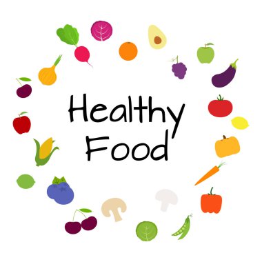 Daire içine dizilmiş taze renkli sebzeler. Vektör illüstrasyonu.