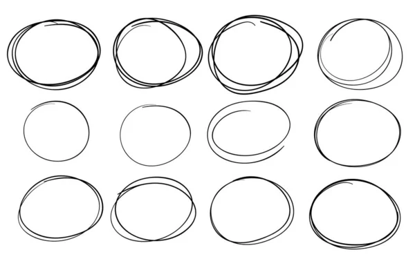 Conjunto Esboço Linha Circular Desenhado Mão Círculos Redondos Rabiscos Circulares —  Vetores de Stock