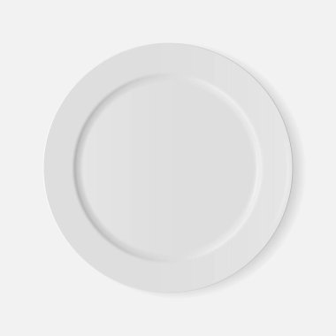 Şeffaf arkaplanda beyaz tabak izole edilmiş. Mutfak yemekleri, mutfak, porselen bulaşık takımı. Ürününüz için vektör illüstrasyonuName.