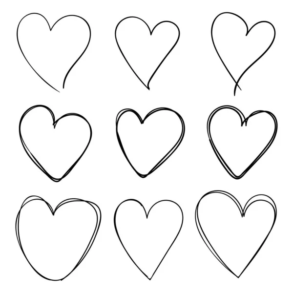 Conjunto Corazón Dibujado Mano Corazones Marcadores Ásperos Dibujados Mano Aislados — Archivo Imágenes Vectoriales