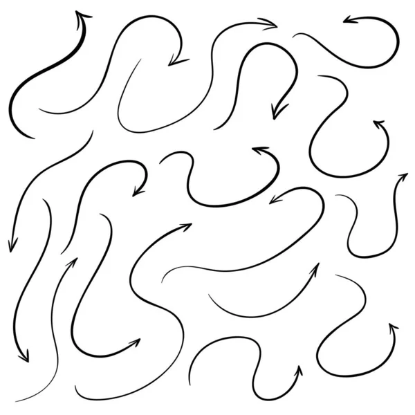 Jeu Flèches Courbes Vectorielles Dessinées Main Croquis Style Doodle Collecte — Image vectorielle