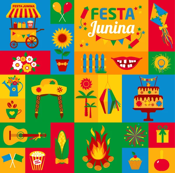 Iconos del festival del pueblo de Festa Junina — Archivo Imágenes Vectoriales