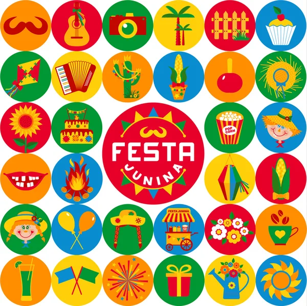Festa Junina village festival icons — Stock Vector