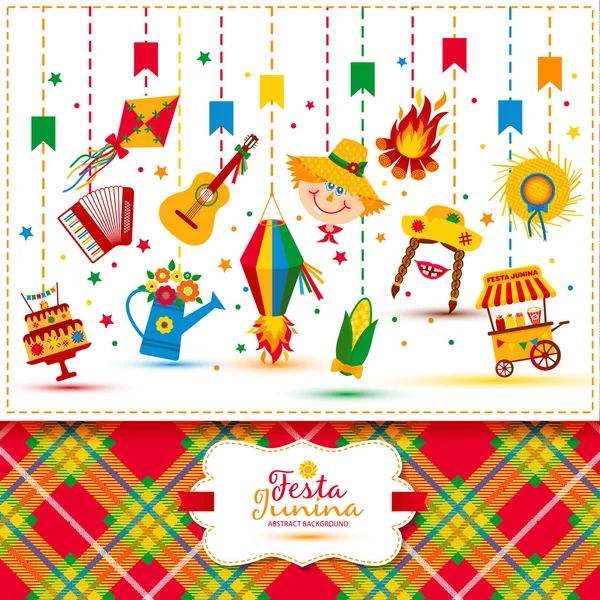 Festa Junina village festival icons — Stock Vector