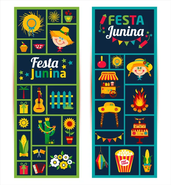 Festa Junina village festival icons — Stock Vector
