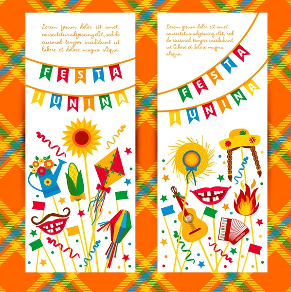 Festa Junina village festival icons — Stock Vector