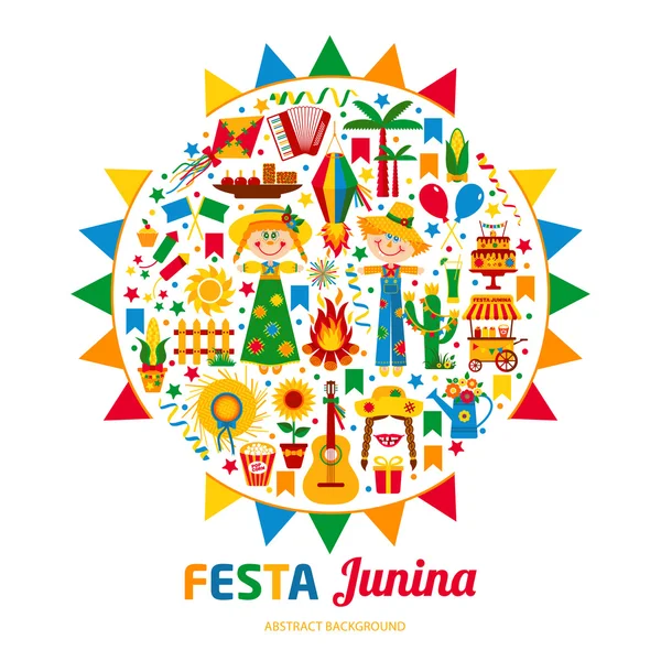 Festa Junina village festival icons — Stock Vector