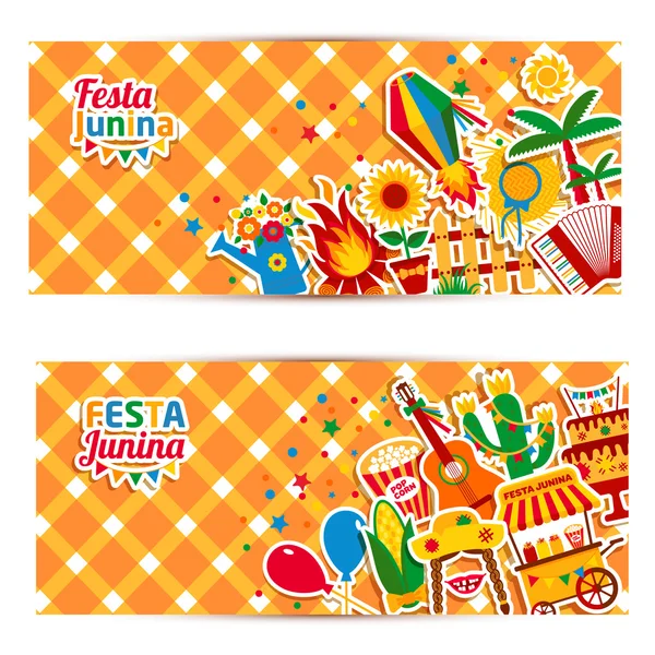 Festa Junina village festival icons — Stock Vector