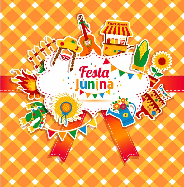 Festa Junina village festival icons — Stock Vector