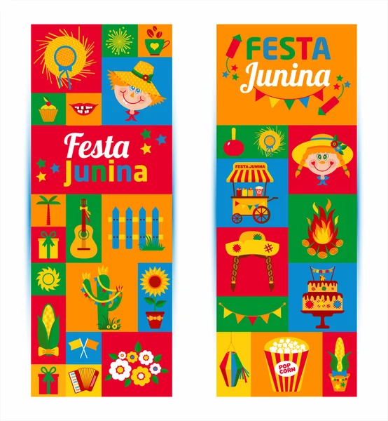 Festa Junina Köyü festival simgeler — Stok Vektör