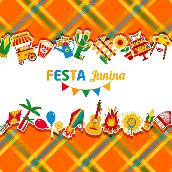 Festa Junina village festival icons — Stock Vector