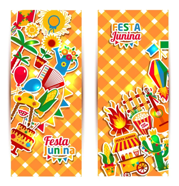 Festa Junina village festival icons — Stock Vector