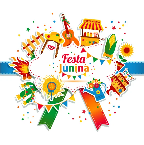 Festa Junina village festival icons — Stock Vector