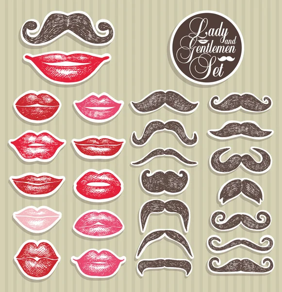 Stickers collection de moustaches et lèvres . — Image vectorielle