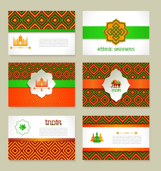 Set van etnische Indiase banners — Stockvector