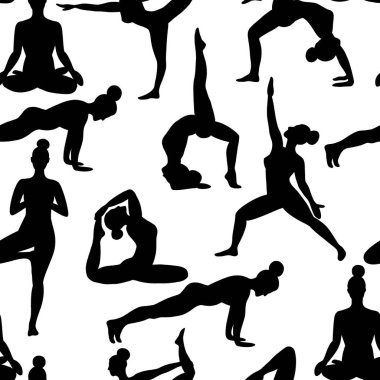 Yoga yapan kadınların beyazı üzerinde düz eğilimli vektör kalıpları vardır. Yoga meditasyon çizgi film stili yap. Egzersiz geçmişi. Sağlıklı yaşam tarzı sabah spor aktiviteleri resimleri.