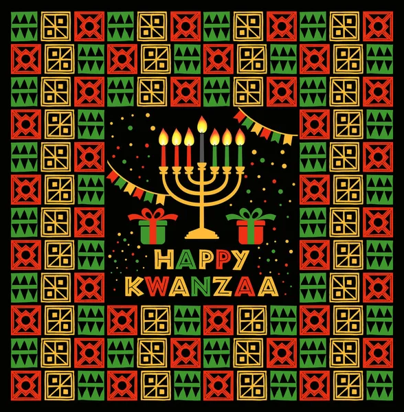 Banner for Kwanzaa with traditional colored and candles representing the Seven Principles or Nguzo Saba . — Stock Vector