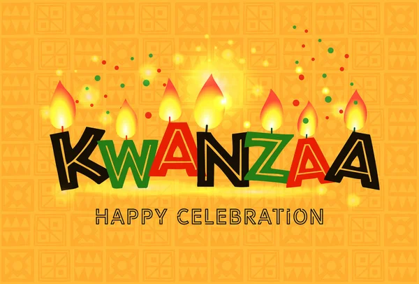 Banner for Kwanzaa with traditional colored and candles on yellow background representing the Seven Principles or Nguzo Saba . — Stock Vector