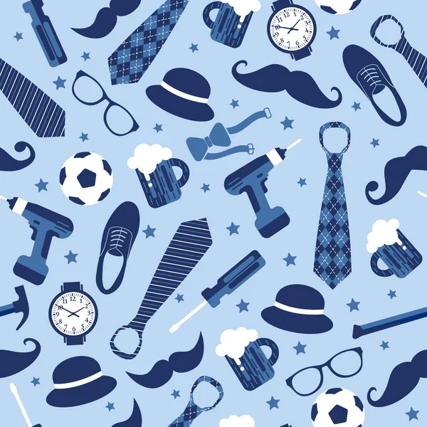Seamless pattern of Fathers day. Flat set icons on light blue background. — Stock Vector