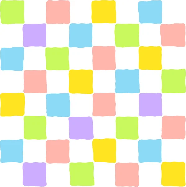 Coloridos cuadrados pastel rejilla fondo patrón sin costuras envoltura a cuadros patrón minimalista multicolor gráfico bloques aleatorios arco iris mosaico fondo cúbico — Archivo Imágenes Vectoriales