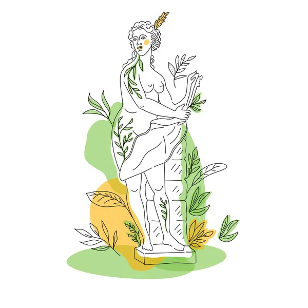 Αρχαίο άγαλμα θεάς σε συνεχή γραμμή. Εικονογράφηση διανύσματος. Μοντέρνο σχέδιο. Πάρκο το καλοκαίρι.OneLine στυλ. — Διανυσματικό Αρχείο