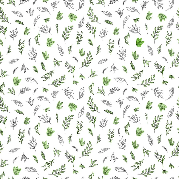 Simple hand-painted line art vector illustration with leaves. The seamless natural pattern for wallpaper, wrapping paper, surface design. — Stock Vector