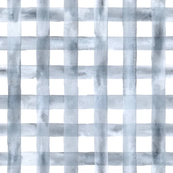 Acuarela gris plateado patrón sin costura comprobado. Adorno tradicional geométrico para textiles de moda, telas, fondos. —  Fotos de Stock