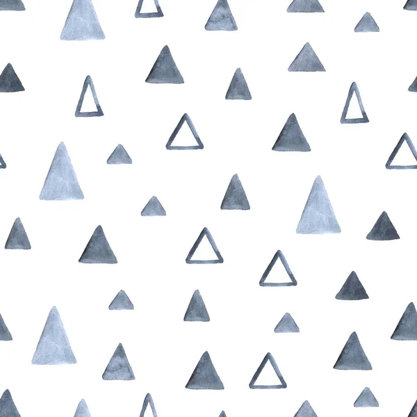 Aquarell-Dreiecke nahtloses Hintergrundmuster auf Weiß. Silbergraues Aquarell Textur Minimalismus Stil — Stockfoto